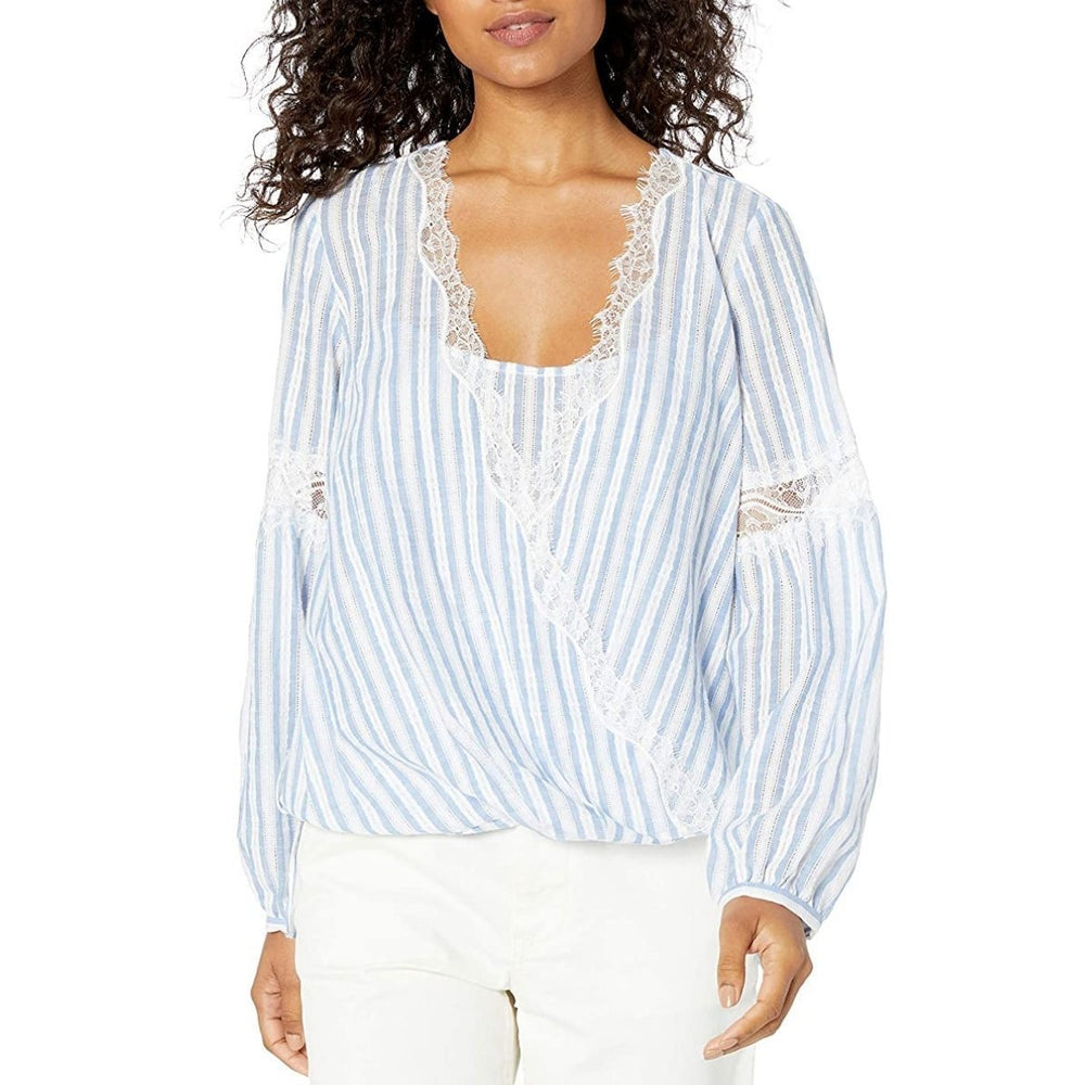 BCBGMAXAZRIA-Striped Faux Wrap Cotton Blouse - Runway Catalog