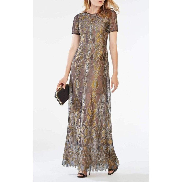 Taliah Metallic Geometric Lace Gown