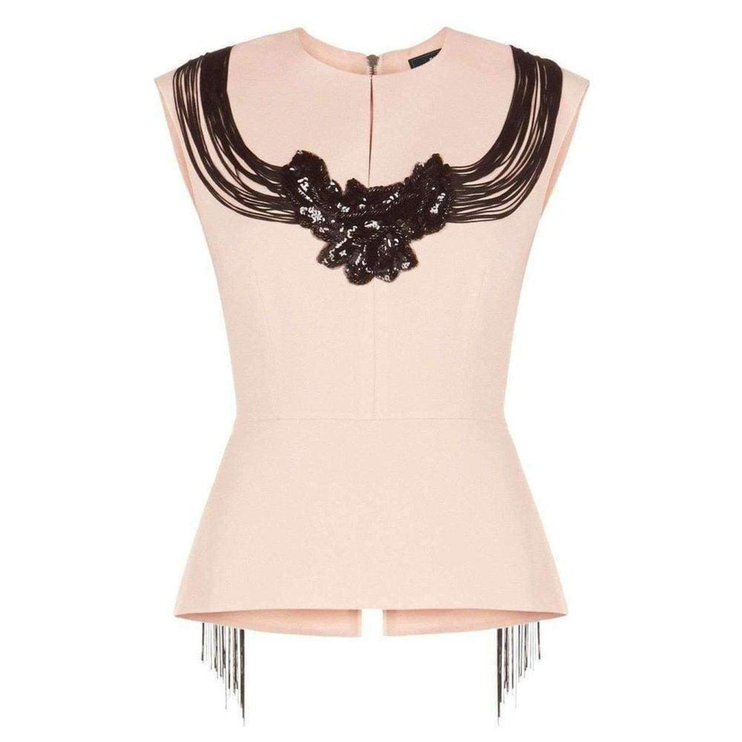 BCBGMAXAZRIA-Virginie Beaded Fringe Peplum Top - Runway Catalog