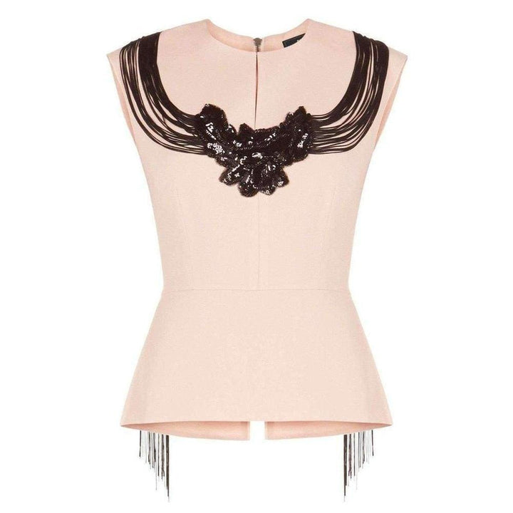 BCBGMAXAZRIA-Virginie Beaded Fringe Peplum Top - Runway Catalog