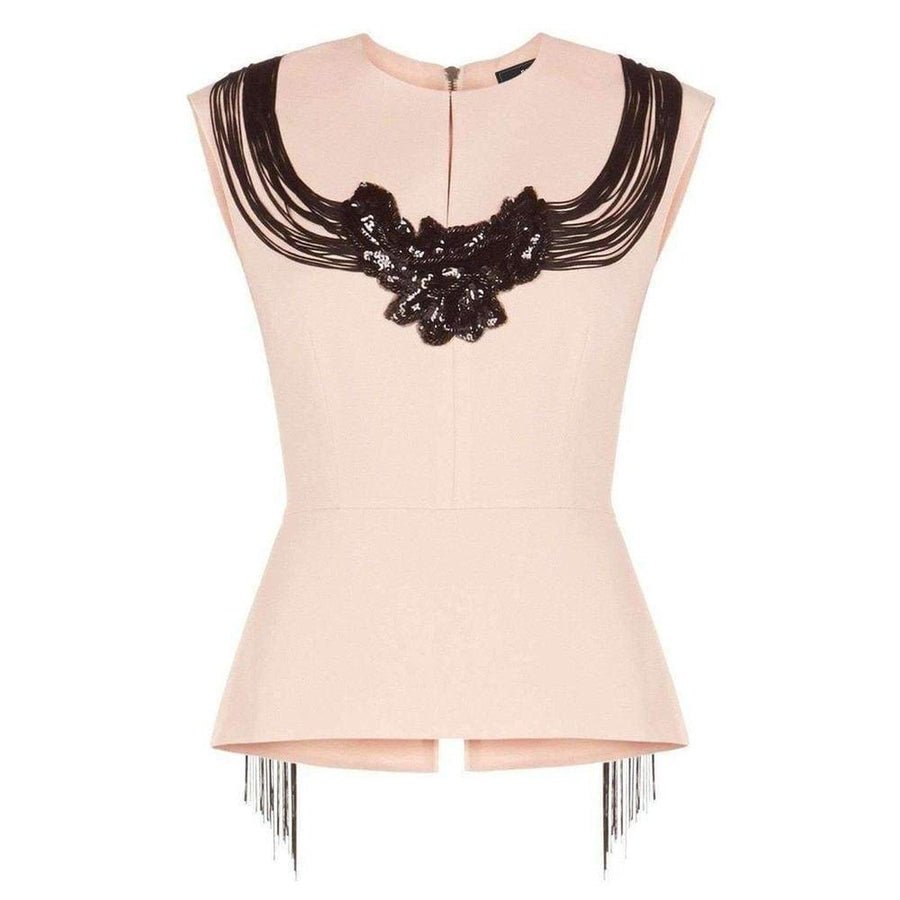 BCBGMAXAZRIA-Virginie Beaded Fringe Peplum Top - Runway Catalog