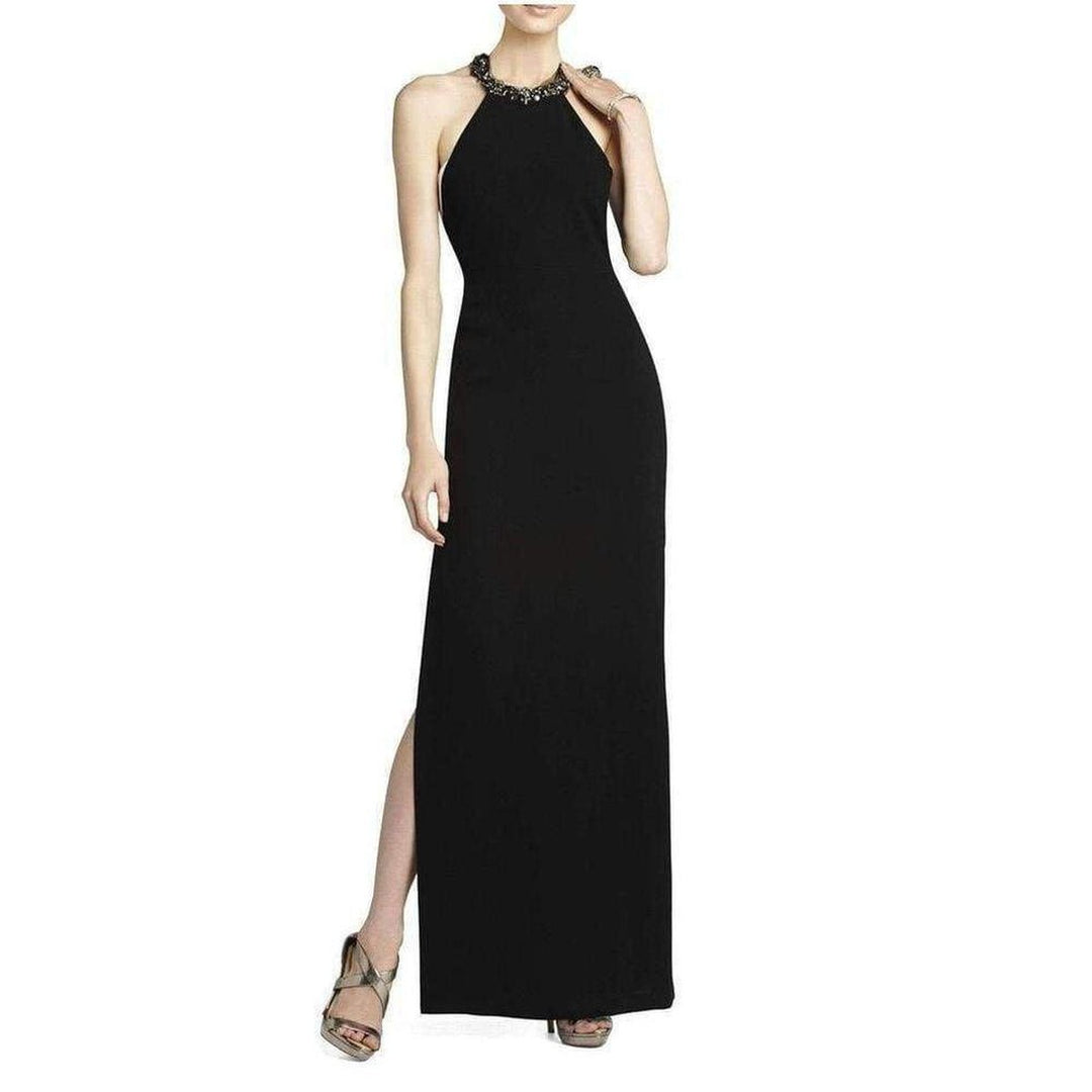BCBGMAXAZRIA-Viviane Beaded Halter Black White Dress - Runway Catalog