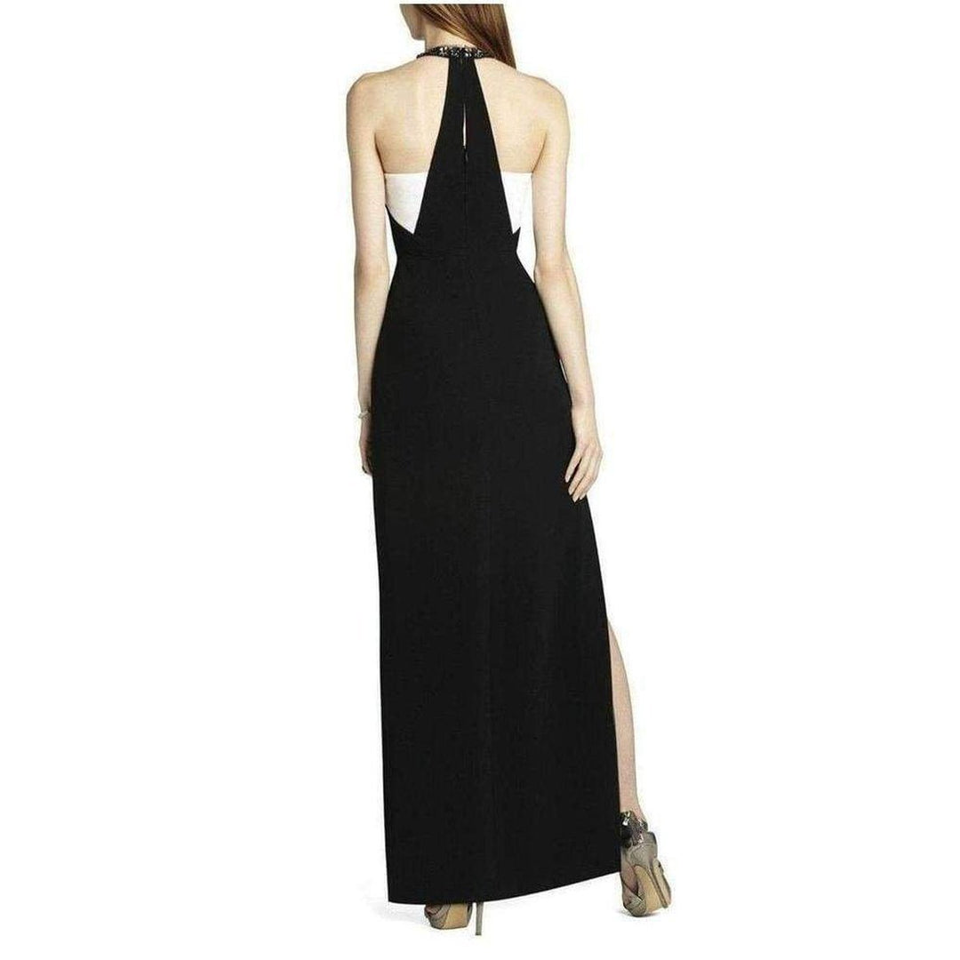 Viviane Beaded Halter Black White Dress