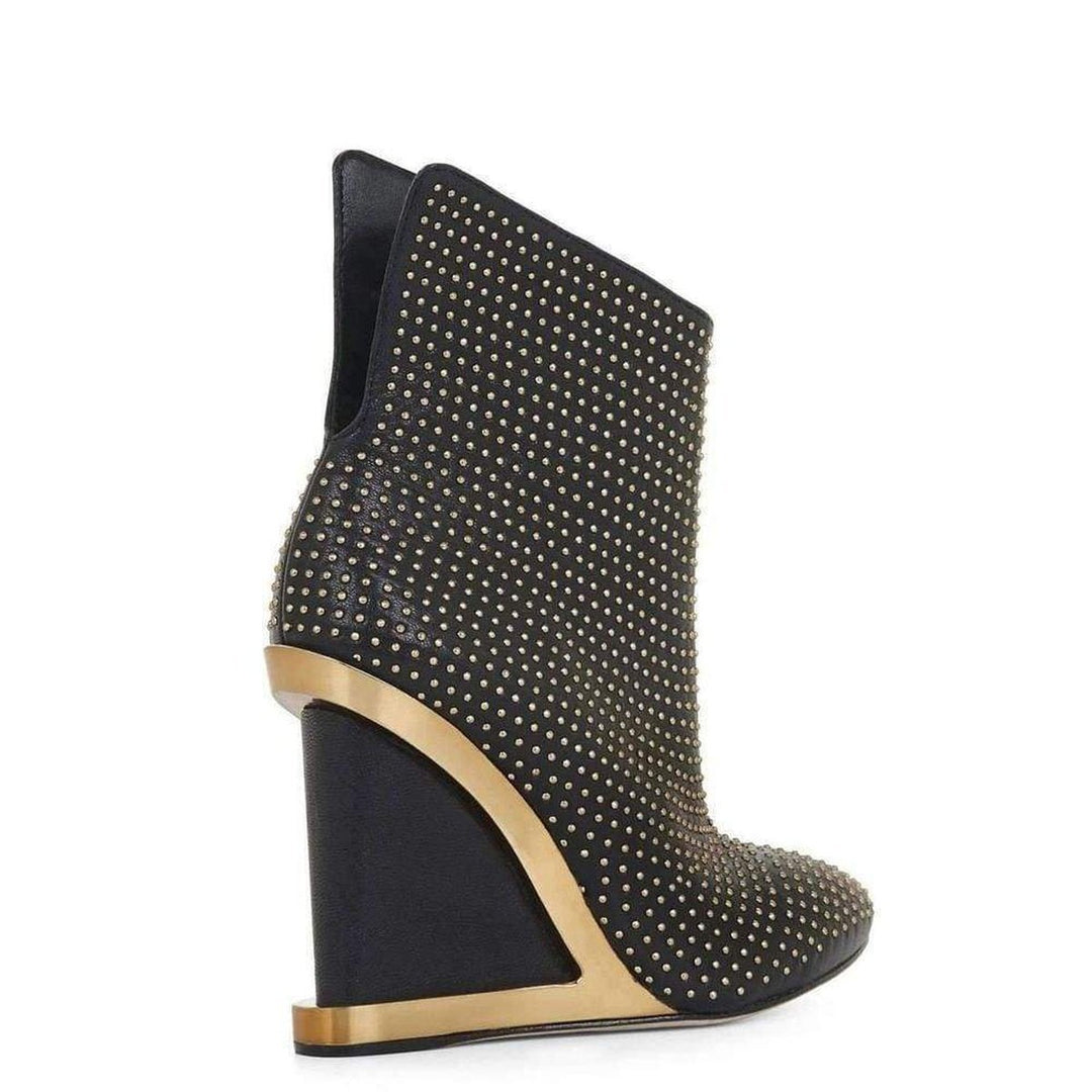 Wane Studded Black Leather Wedge Booties