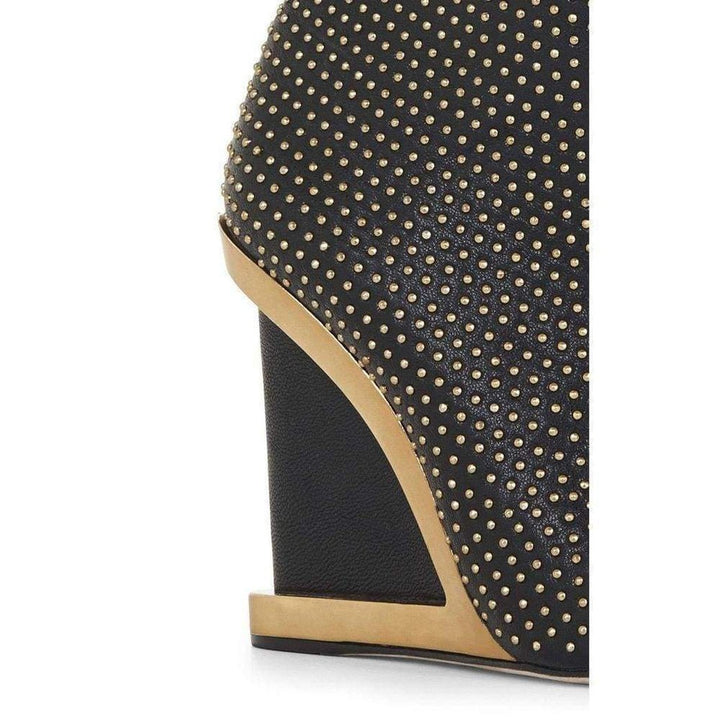Wane Studded Black Leather Wedge Booties