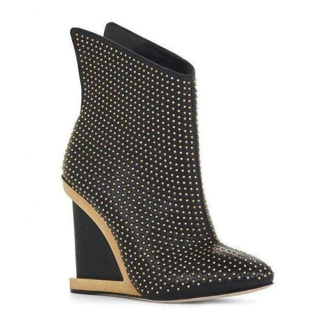 BCBGMAXAZRIA-Wane Studded Black Leather Wedge Booties - Runway Catalog