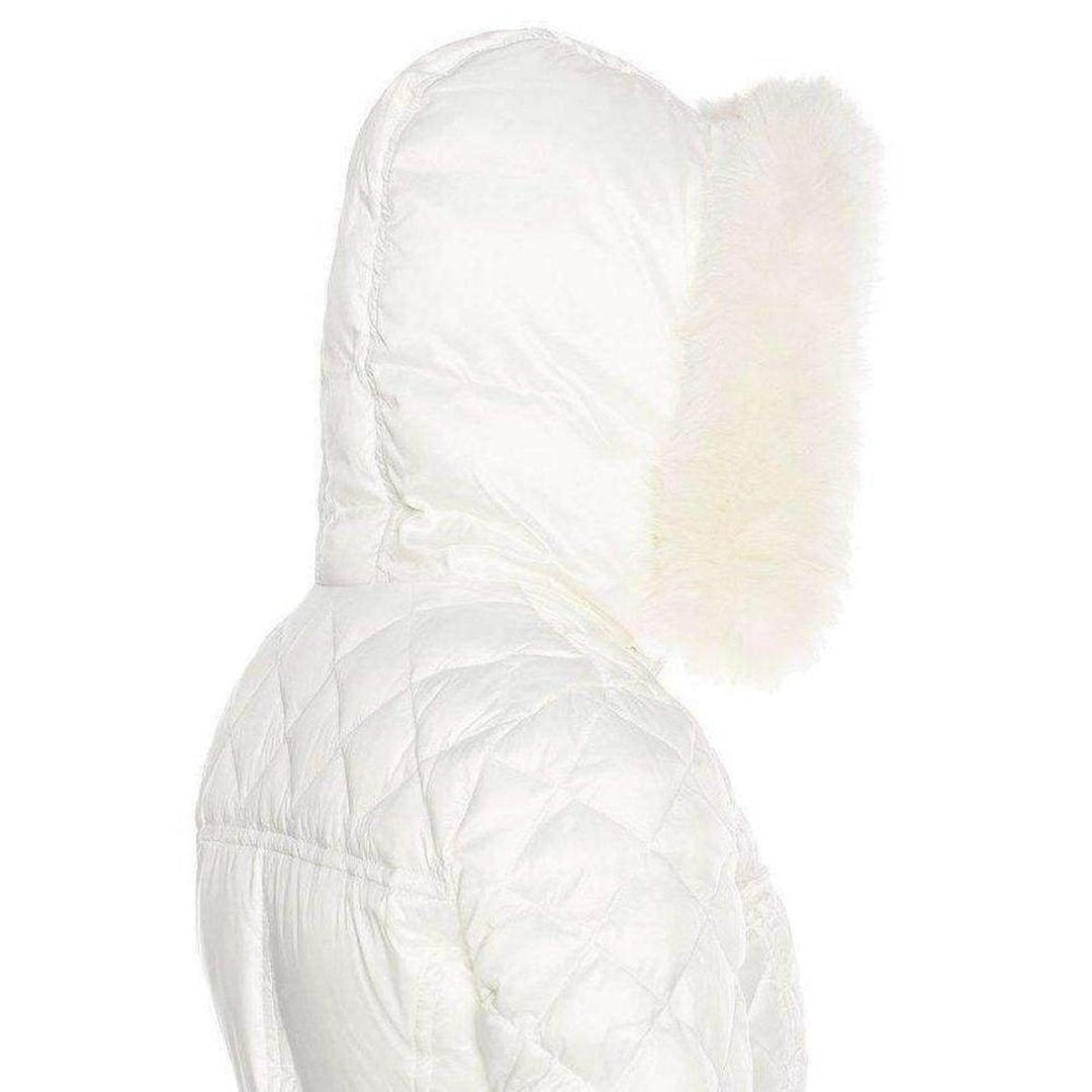 White Belted Down Coat with Fur Hood