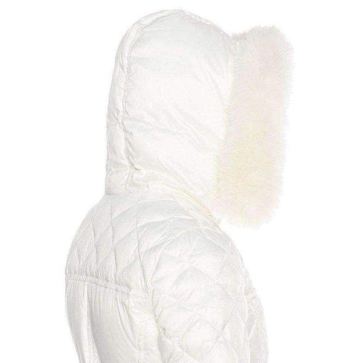 White Belted Down Coat with Fur Hood