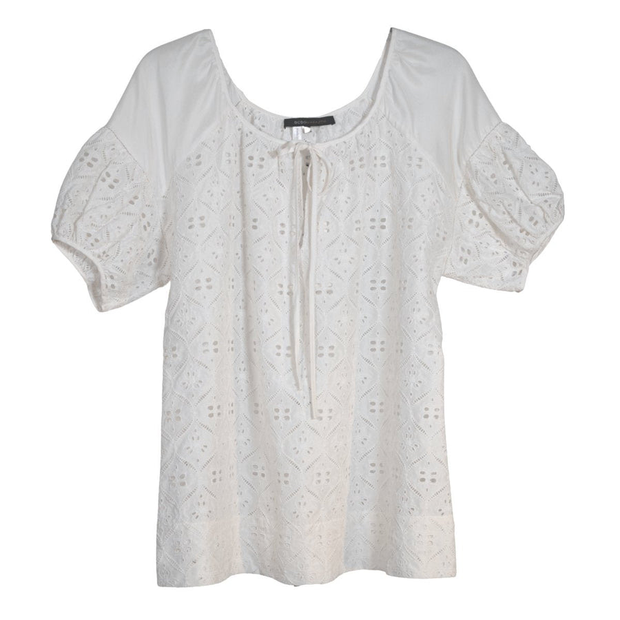 BCBGMAXAZRIA-White Cotton Eyelet Top - Runway Catalog