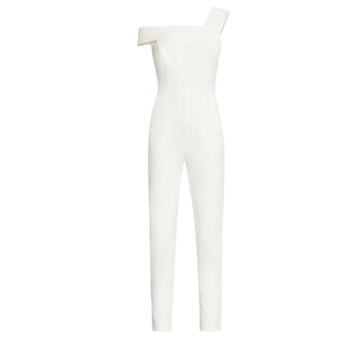 BCBGMAXAZRIA-White Haida One-shoulder Jumpsuit - Runway Catalog