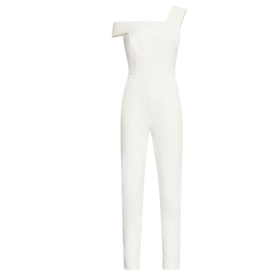 BCBGMAXAZRIA-White Haida One-shoulder Jumpsuit - Runway Catalog