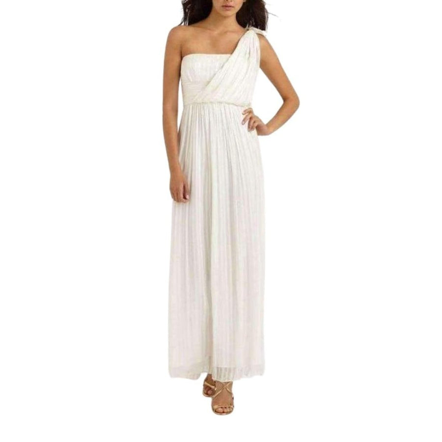BCBGMAXAZRIA-White One Shoulder Shadow Silk Dress - Runway Catalog