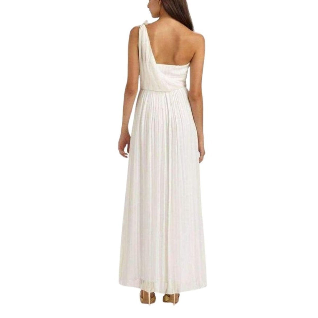 White One Shoulder Shadow Silk Dress