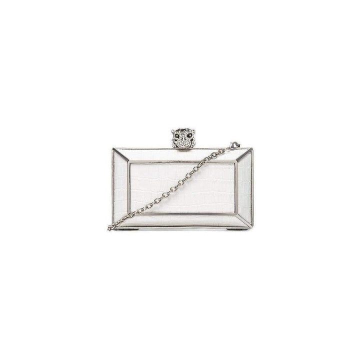 White Romi Tiger Minaudière Clutch