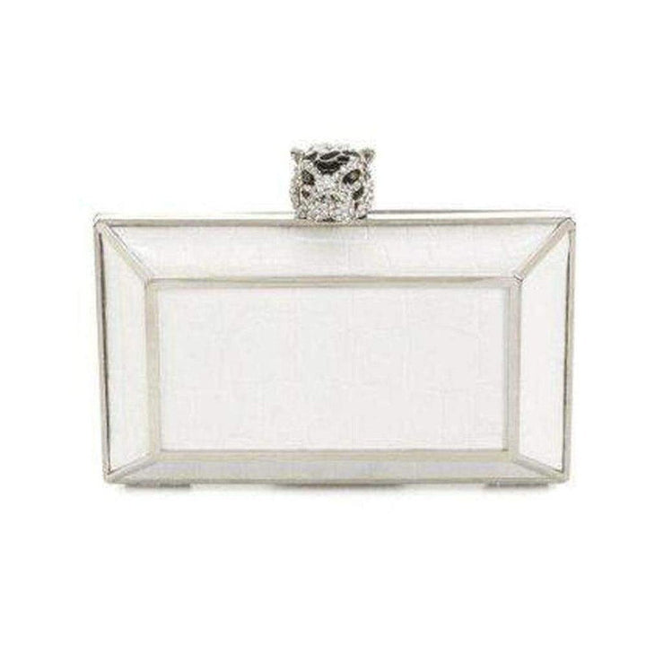 White Romi Tiger Minaudière Clutch