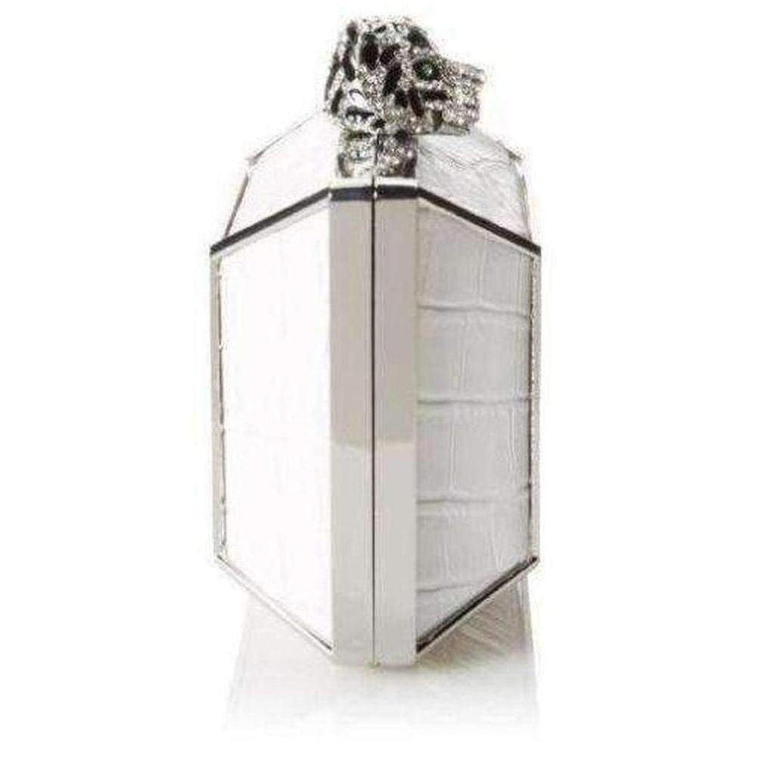 White Romi Tiger Minaudière Clutch