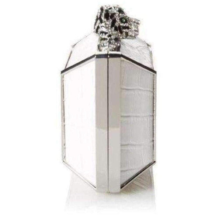 White Romi Tiger Minaudière Clutch