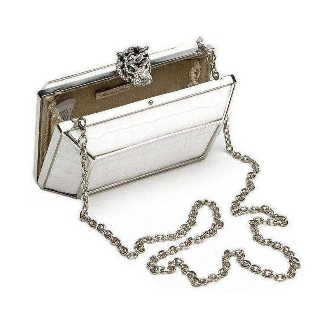 White Romi Tiger Minaudière Clutch