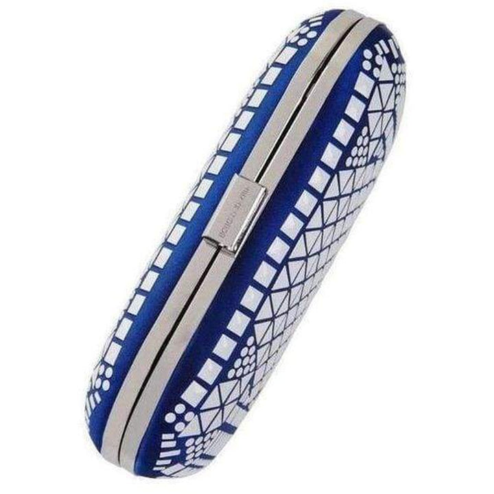 BLUE HOT FIX BEADED MINAUDIERE CLUTCH BAG