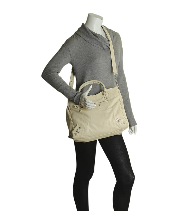 Balenciaga 282010 Arena Giant Velo Beige Leather 2- Way Shoulder Bag
