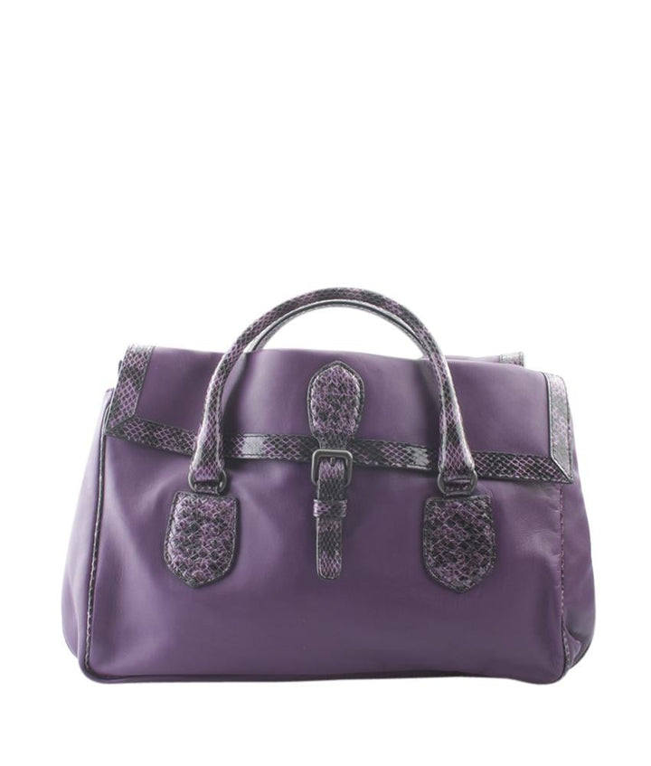 Bottega Veneta Double Sided Buckle Top Purple Leather Satchel