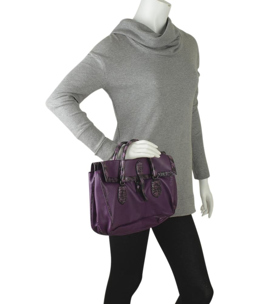 Bottega Veneta Double Sided Buckle Top Purple Leather Satchel