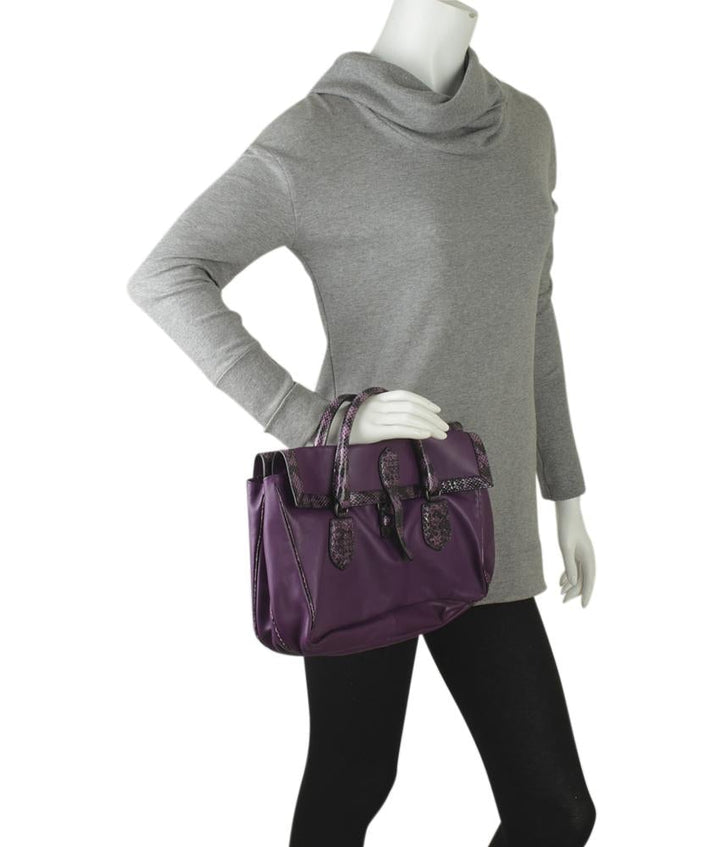 Bottega Veneta Double Sided Buckle Top Purple Leather Satchel