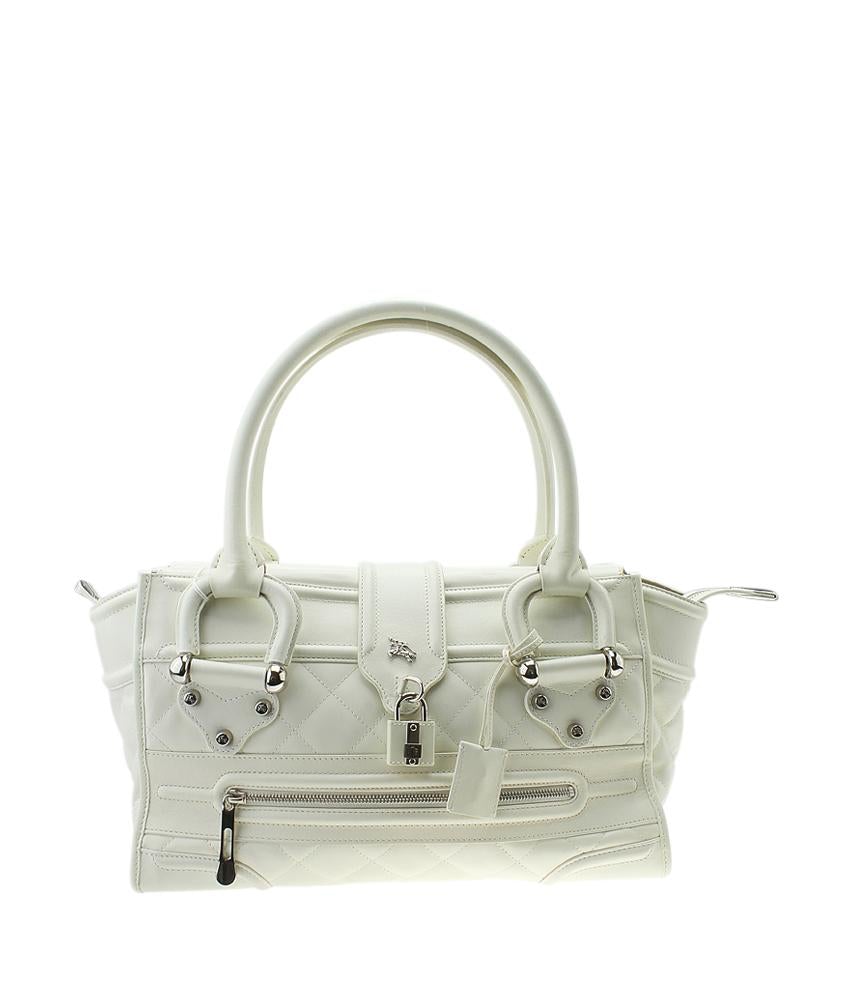 Burbe**y Manor White Quilted Leather Tote Bag