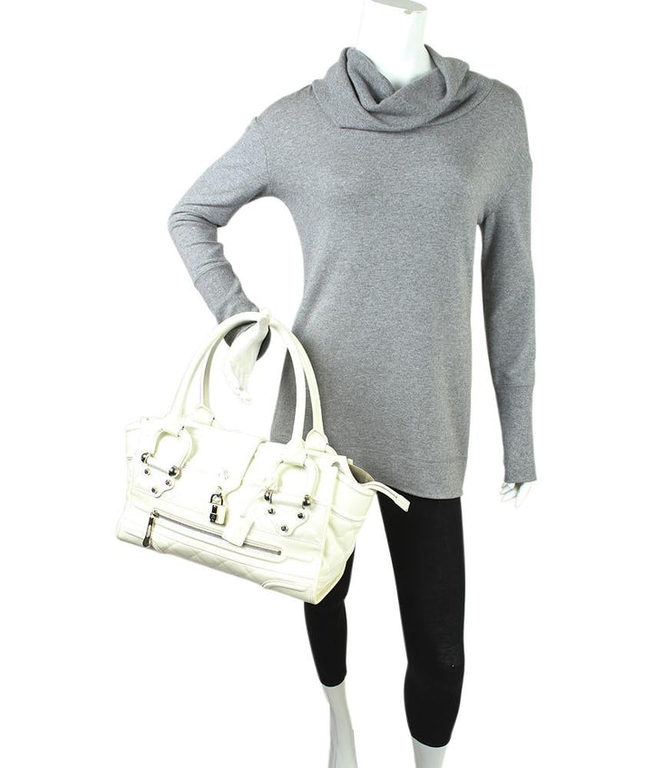 Burbe**y Manor White Quilted Leather Tote Bag