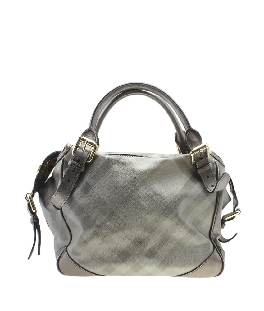 Burbe**y Grey Smoked Check Coated Canvas Satchel Bag