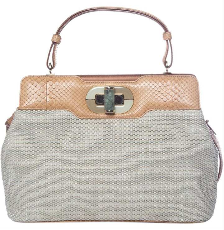 BVLGARI Snakeskin Isabella Rossellini Tan Tote