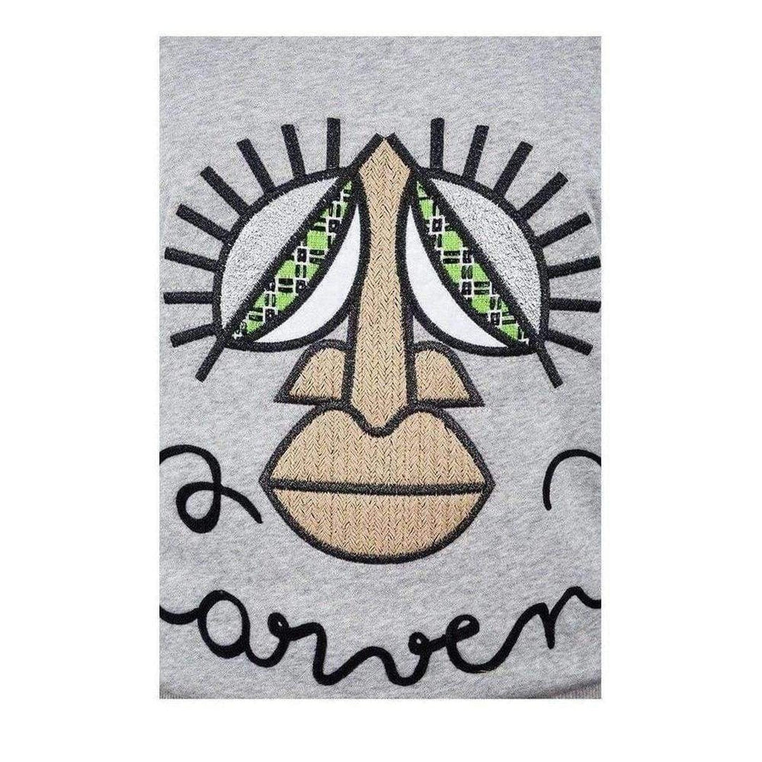 Woven Gray Cotton Embroidered Face Sweatshirt