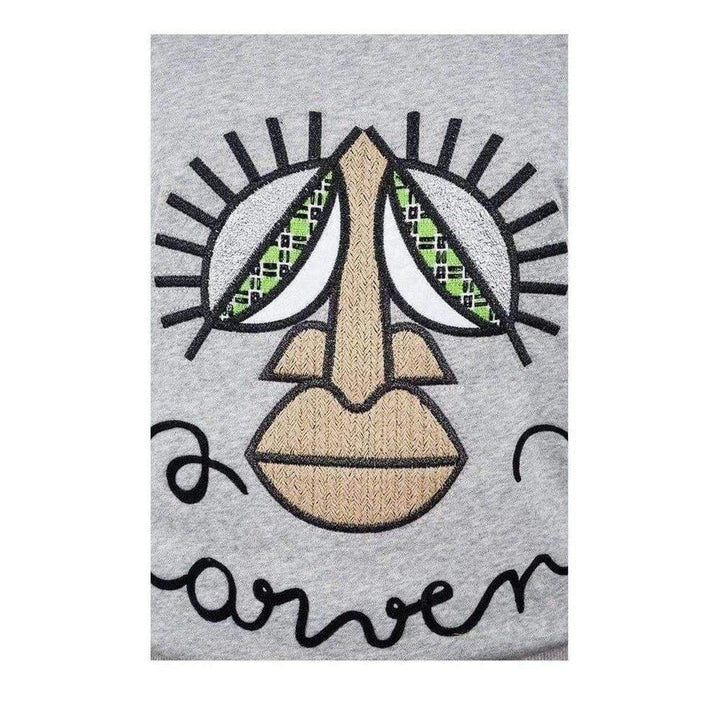 Woven Gray Cotton Embroidered Face Sweatshirt