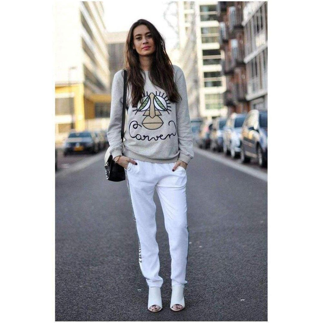 Woven Gray Cotton Embroidered Face Sweatshirt