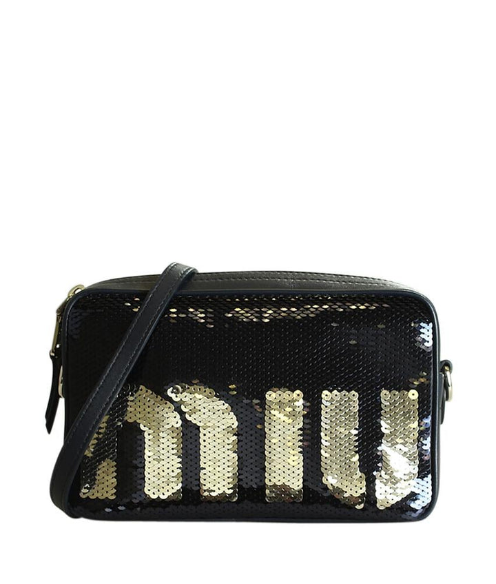 Miu Miu 5BH118 Sequin Logo & Blue Leather Crossbody Bag
