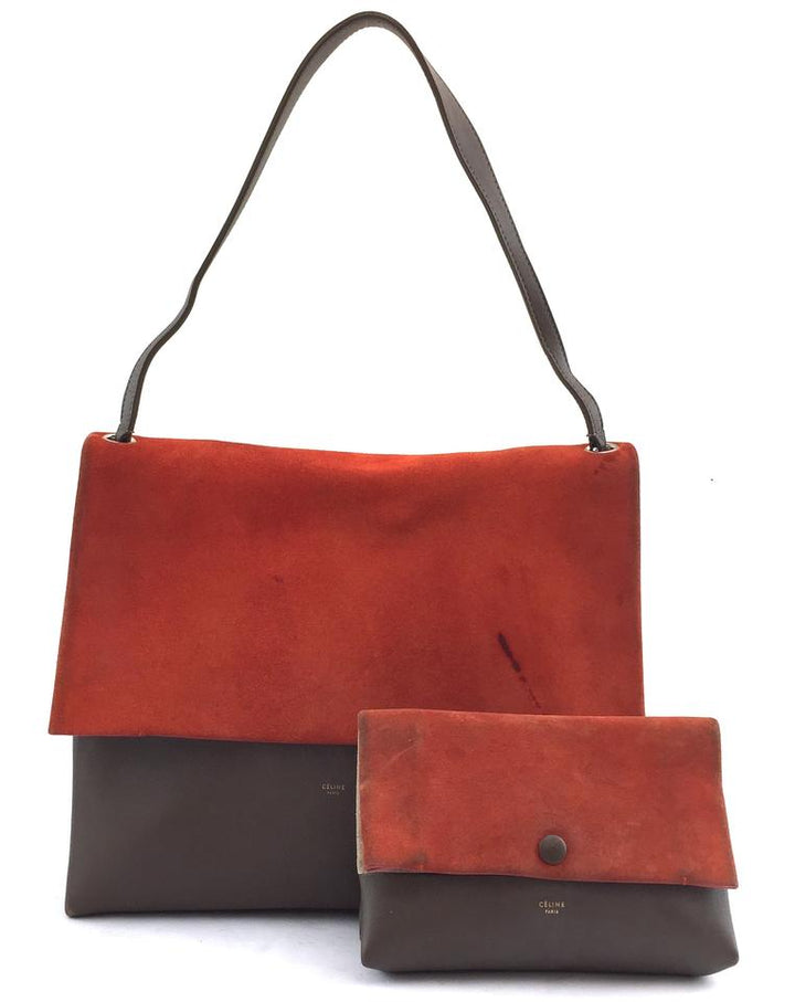 Céline Shoulder Bag All Soft with Pochette Orange Grey Calf Leather and Suede Leather Tote
