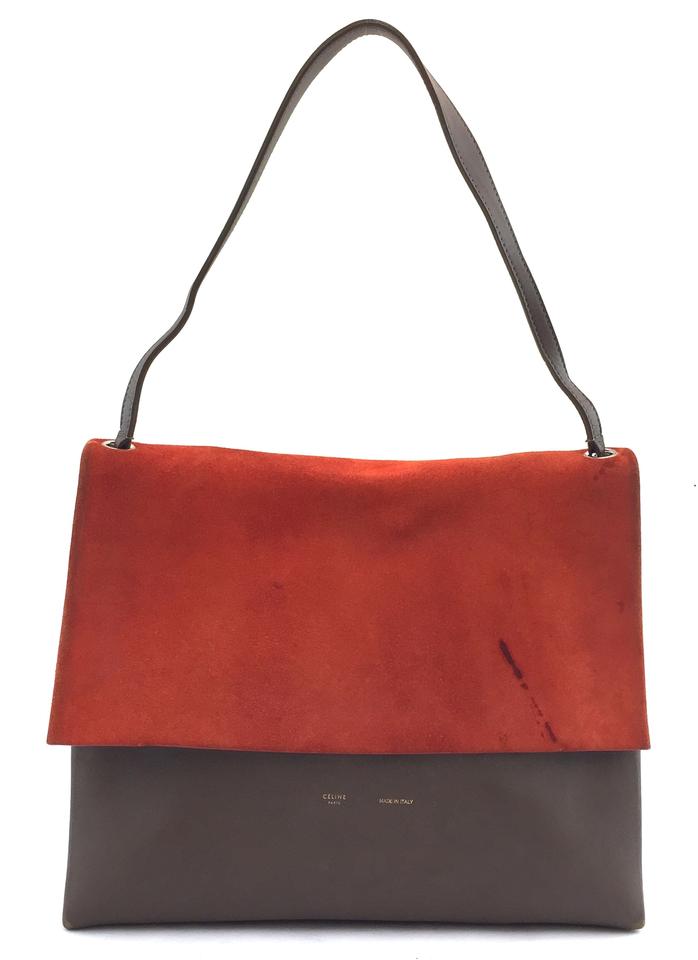 Céline Shoulder Bag All Soft with Pochette Orange Grey Calf Leather and Suede Leather Tote
