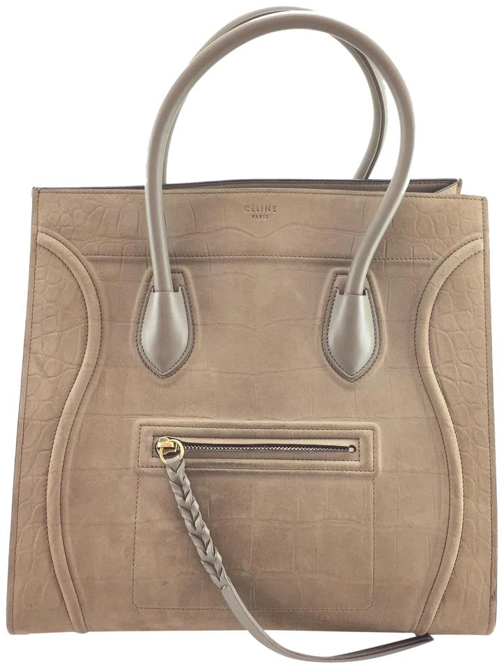 Céline Cabas Phantom Tote Greyish Brown Embossed Leather Satchel