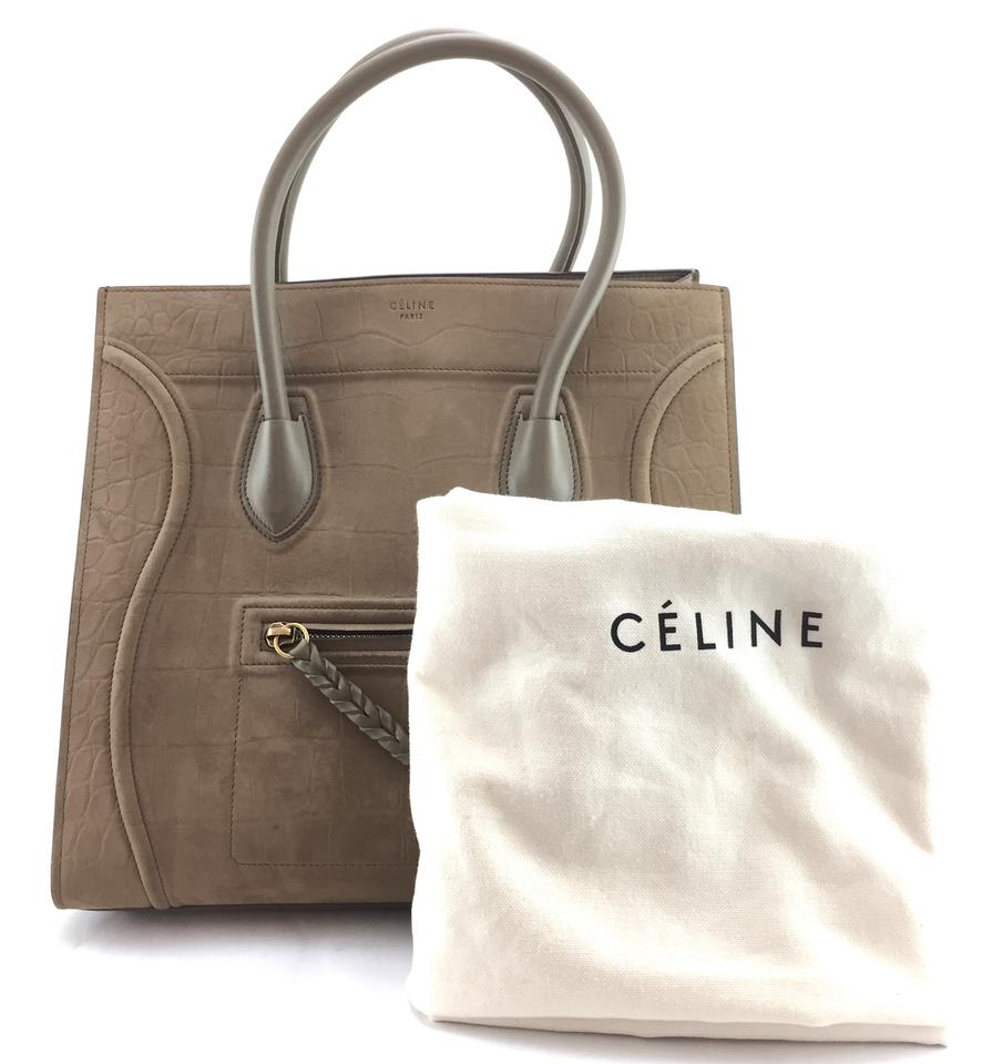 Céline Cabas Phantom Tote Greyish Brown Embossed Leather Satchel