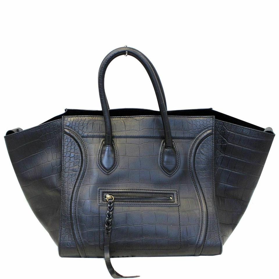Céline Cabas Phantom Bag Luggage Medium Croc Stamped Black Embossed Leather Tote