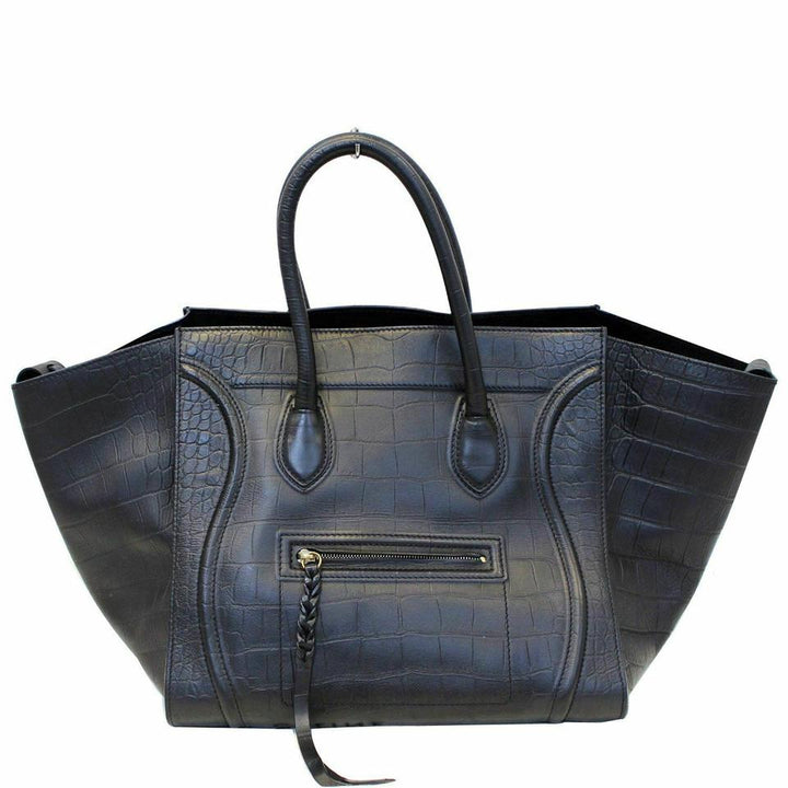 Céline Cabas Phantom Bag Luggage Medium Croc Stamped Black Embossed Leather Tote