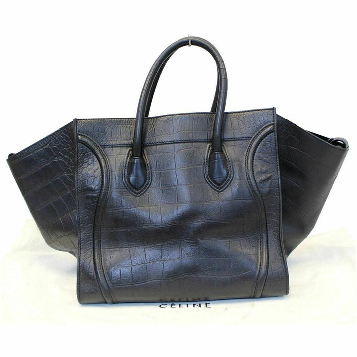 Céline Cabas Phantom Bag Luggage Medium Croc Stamped Black Embossed Leather Tote