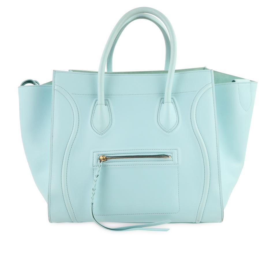 Céline Cabas Phantom Luggage Medium Azure Blue Calfskin Leather Tote