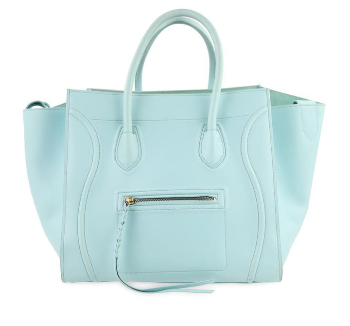 Céline Cabas Phantom Luggage Medium Azure Blue Calfskin Leather Tote