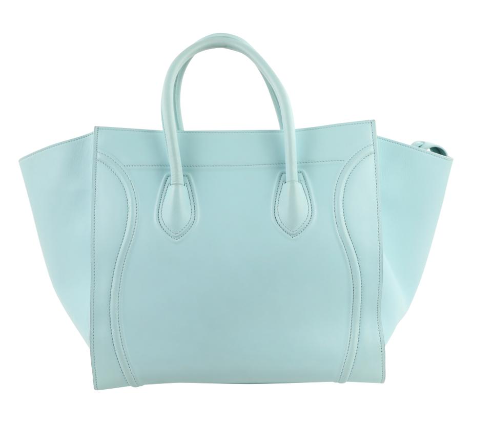 Céline Cabas Phantom Luggage Medium Azure Blue Calfskin Leather Tote