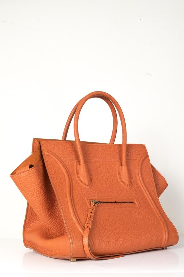 Céline Cabas Phantom Luggage Medium Tote Orange Calfskin Leather Shoulder Bag