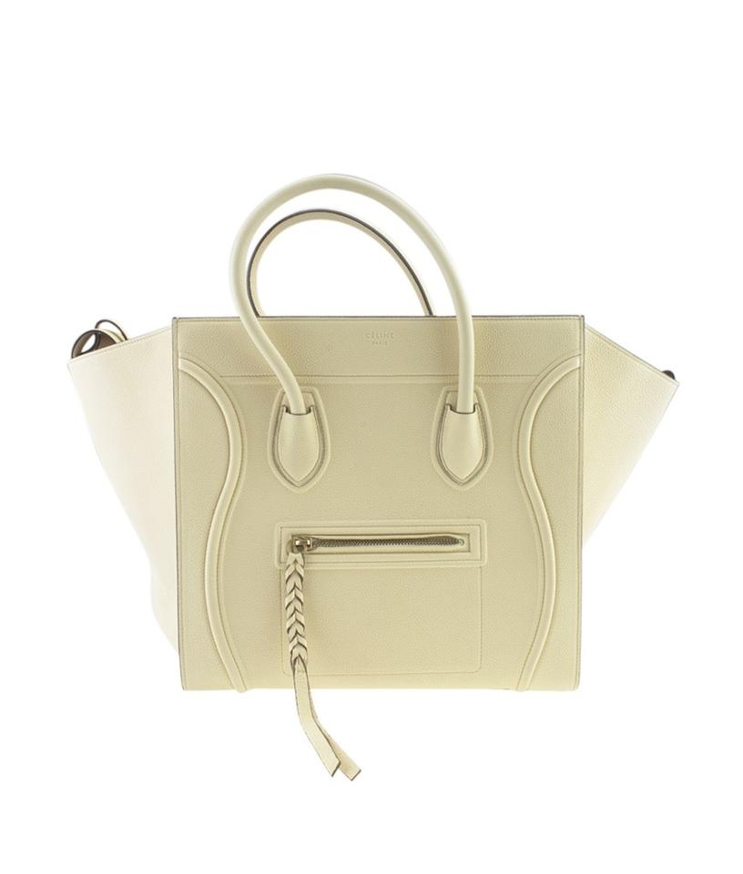 Céline Cabas Phantom Medium Butter Drummed Calfskin White Leather Tote
