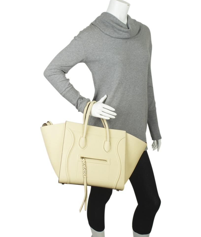 Céline Cabas Phantom Medium Butter Drummed Calfskin White Leather Tote