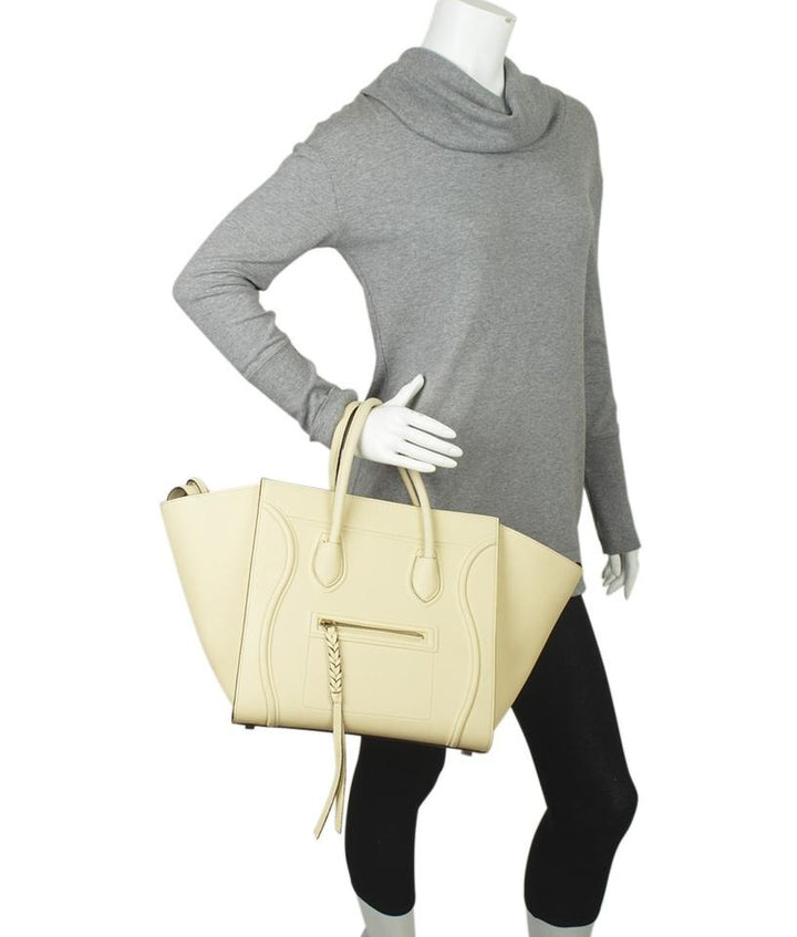 Céline Cabas Phantom Medium Butter Drummed Calfskin White Leather Tote