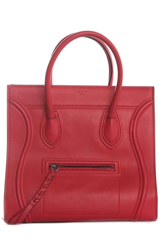 Céline Cabas Phantom Medium Handle Red Leather Tote
